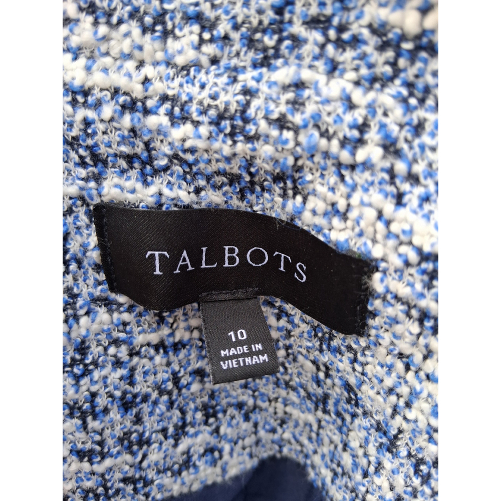 💕EUC TALBOTS Tweed Jacket, Blazer, SZ.10 Navy Blue White Silver - Picture 9 of 12
